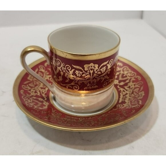 Eschenbach Bavaria Demitasse Espresso Tea Cup & Saucer 1940's Gothic Red & Gold - Picture 4 of 12